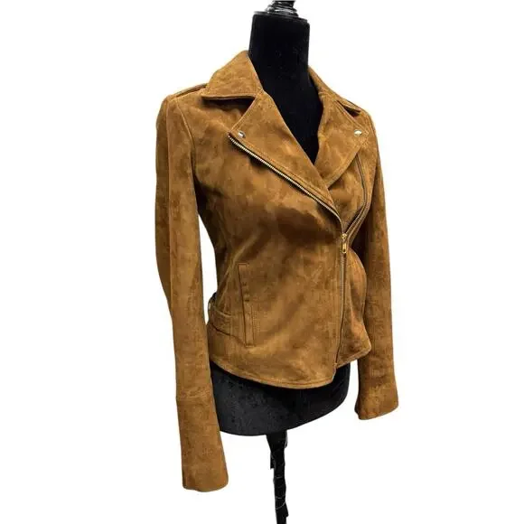 Sezane Zig Suede Jacket EU 36 US 4 Brown Goat Suede Moto Leather - Picture 10 of 13